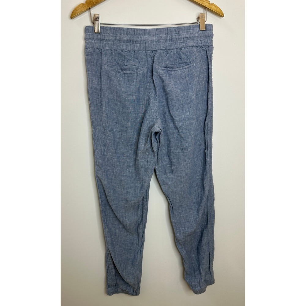 Athleta Cabo 100% Linen Jogger Pants Chambray Blue Resort Beach Zip Pockets 6 - Picture 13 of 16